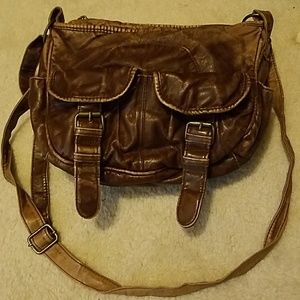 Brown faux leather purse with shoulder strap